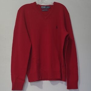 POLO BY RALPH LAUREN MEN'S V- NECK RED SWEATER 100% LAMBS SIZE L